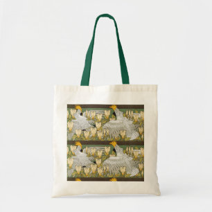 Antike Sage-Grün-Cockatoo-Papageien-Magnolien-Kuns Tragetasche