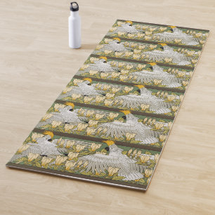 Antike Sage-Grün-Cockatoo-Papageien-Magnolien-Kuns Yogamatte