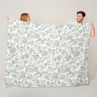 Antike Sagegrüne Toile-De-Jouy-Aquarell-Blumen Fleecedecke