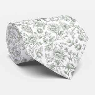 Antike Sagegrüne Toile-De-Jouy-Aquarell-Blumen Krawatte