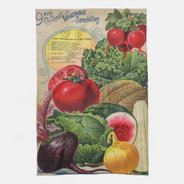Antike Samenkatalog Farbige Gemüse  Geschirrtuch (Vertikal)