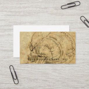 Antike Schädelprofilgravur mit Buchstaben Visitenkarte