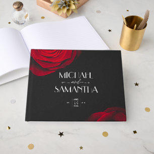 Antike scharlachrote Rosenblüten-Hochzeit Gästebuch