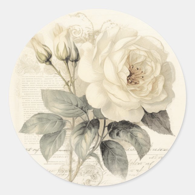 Antike Schätze, Shabby Chic aus Creme Runder Aufkleber (Vorderseite)