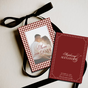 Antike Schecks Rot Elfenbein Old Money Foto Hochze Save The Date