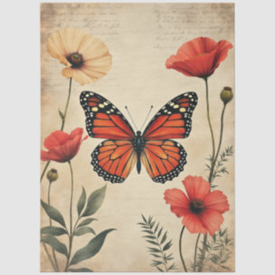 Antike Schmetterlings-Mohn-Blumen-Möbel-Decoupage Seidenpapier