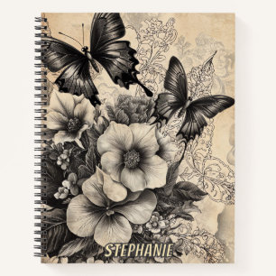Antike Schwalbenschwanz-Schmetterling Botanik Notizbuch