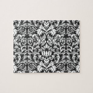 Antike Schwarz-Weiß-Damask-Lace-Brokat