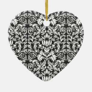 Antike Schwarz-Weiß-Damask-Lace-Brokat Keramik Ornament
