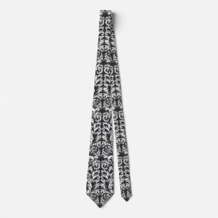 Antike Schwarz-Weiß-Damask-Lace-Brokat Krawatte