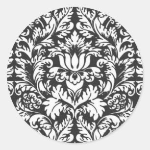 Antike Schwarz-Weiß-Damask-Lace-Brokat Runder Aufkleber