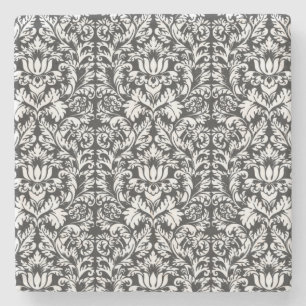 Antike Schwarz-Weiß-Damask-Lace-Brokat Steinuntersetzer