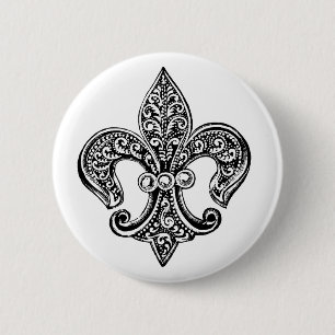 Antike Schwarz-Weiß-Lace-Fleur-de-Lis Button