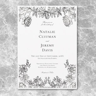 Antike Schwarz-Weiß-Tapete Florale Hochzeit Einladung