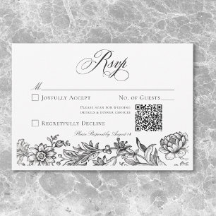 Antike Schwarz-Weiß-Tapete Florale Hochzeits-RSVP RSVP Karte