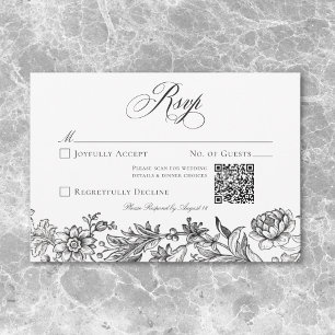 Antike Schwarz-Weiß-Tapete Florale Hochzeits-RSVP RSVP Karte