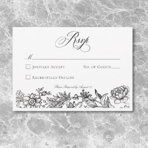 Antike Schwarz-Weiß-Tapisserie Blumen Hochzeit RSVP Karte