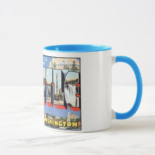 Antike Seattle-Postkarten-Tassen und -Steinkrüge Tasse
