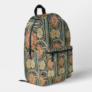 Antike Seidenstickerei mit rosa Blumen von William Bedruckter Rucksack