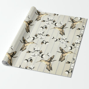 Antike Sepia Kolibris und Blumen Geschenkpapier