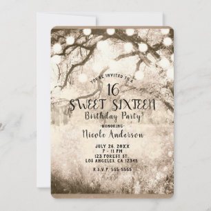 Antike Sepia Verzauberte Waldlichter Sweet 16 Einladung