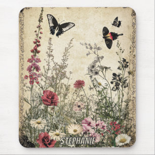 Antike-Sepia-Wiesen-Schmetterling-Landschaft Mousepad
