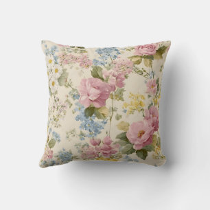 Antike Shabby Chic Rosa Rosen und Wildblumen Kissen