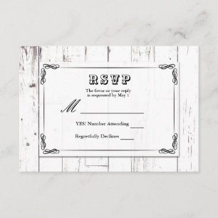 Antike Shabby Chic Weiße Holzscheune Hochzeit RSVP Karte