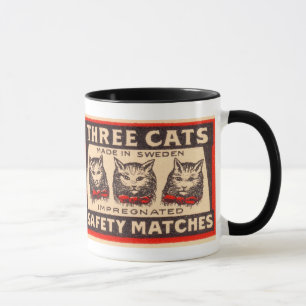 Antike Sicherheitsstreichhölzer mit drei Katzen Tasse