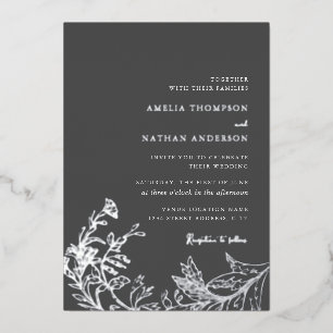 Antike Silber-Grau-Blumenhochzeit Folieneinladung