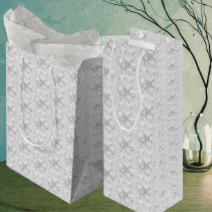 Antike Silber-Grau-Weiße Blumen-Toile-Schleifen Mittlere Geschenktüte