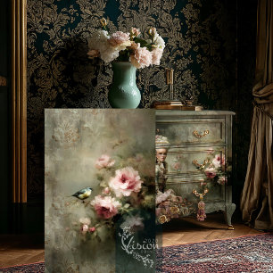Antike Singvögel Rosa Rosen Botanisch Damast Seidenpapier
