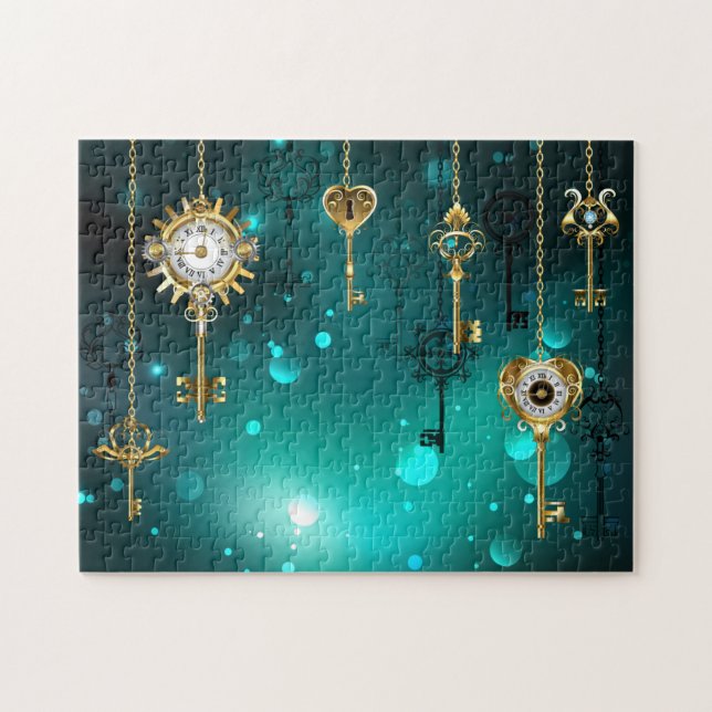 Antike Skeleton Keys on Green Background (Horizontal)