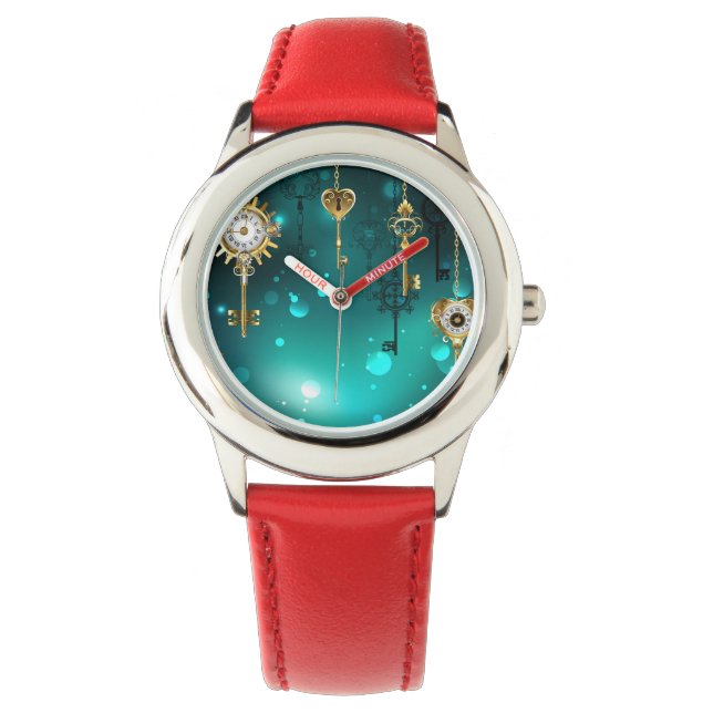 Antike Skeleton Keys on Green Background Armbanduhr (Vorderseite)