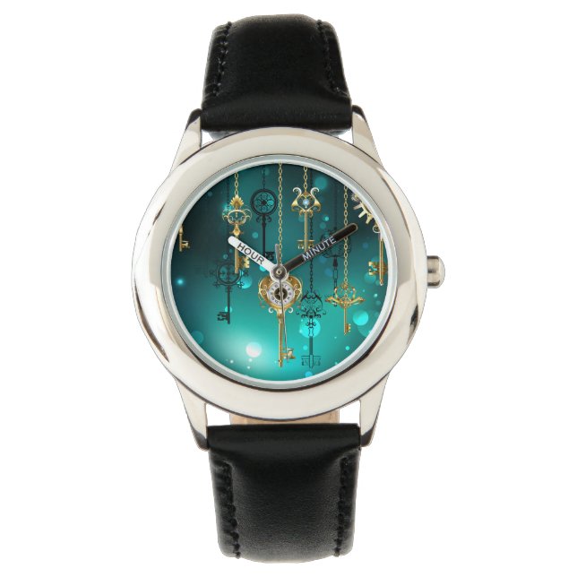 Antike Skeleton Keys on Green Background Armbanduhr (Vorderseite)