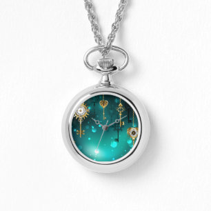 Antike Skeleton Keys on Green Background Armbanduhr