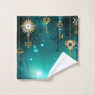 Antike Skeleton Keys on Green Background Badhandtuch Set