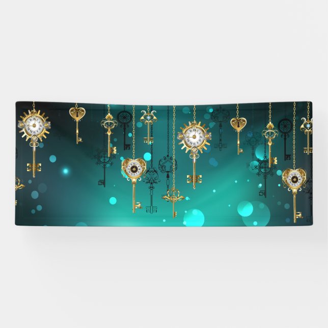 Antike Skeleton Keys on Green Background Banner (Horizontal)