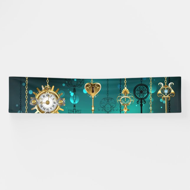 Antike Skeleton Keys on Green Background Banner (Horizontal)