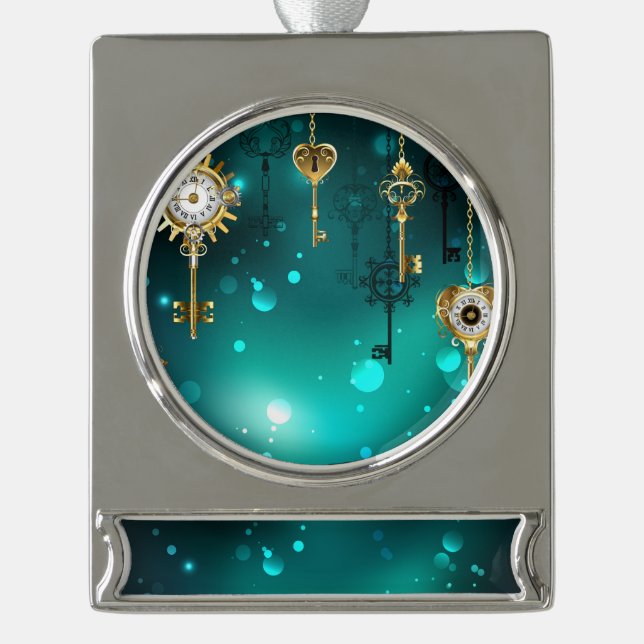 Antike Skeleton Keys on Green Background Banner-Ornament Silber (Vorderseite)