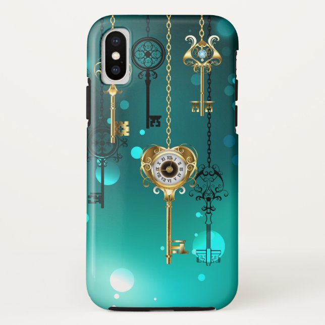 Antike Skeleton Keys on Green Background Case-Mate iPhone Hülle (Rückseite)