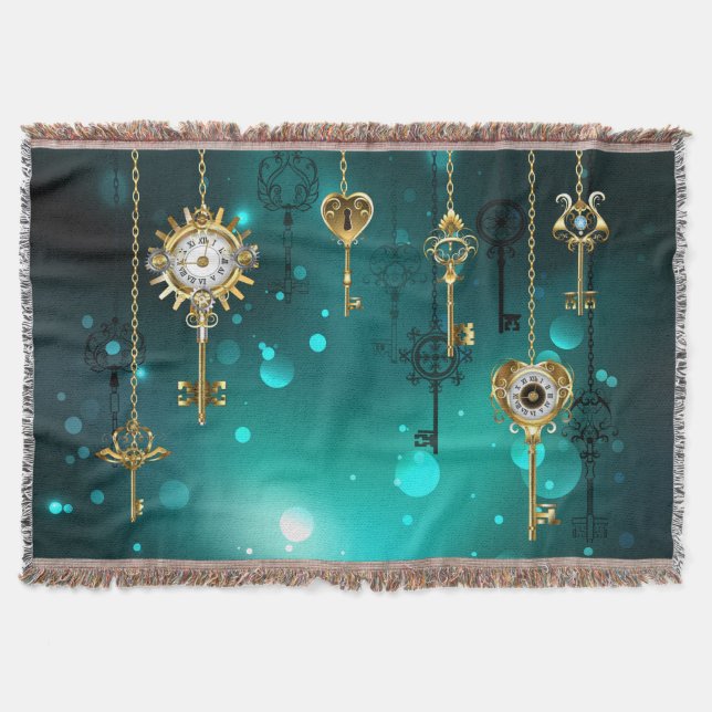 Antike Skeleton Keys on Green Background Decke (Vorderseite)