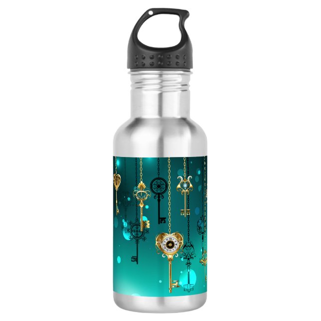 Antike Skeleton Keys on Green Background Edelstahlflasche (Vorderseite)