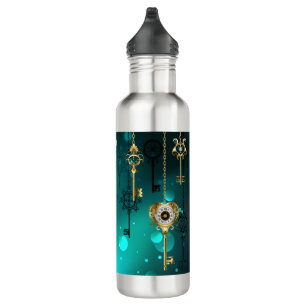 Antike Skeleton Keys on Green Background Edelstahlflasche