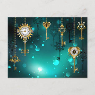 Antike Skeleton Keys on Green Background Einladungspostkarte