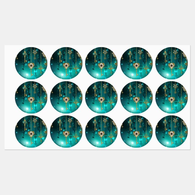 Antike Skeleton Keys on Green Background Etiketten (Blatt)
