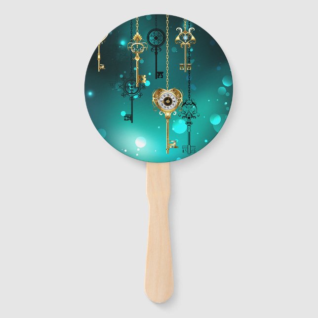 Antike Skeleton Keys on Green Background Fächer (Vorderseite)