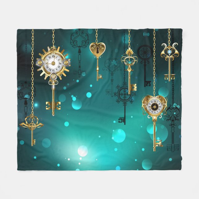 Antike Skeleton Keys on Green Background Fleecedecke (Vorderseite (Horizontal))