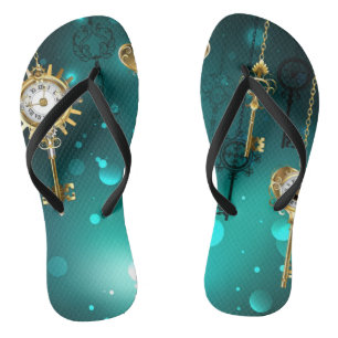 Antike Skeleton Keys on Green Background Flip Flops