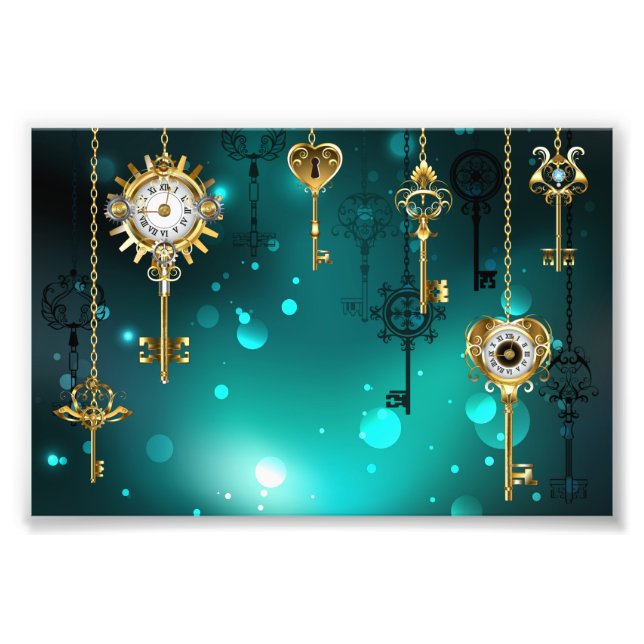 Antike Skeleton Keys on Green Background Fotodruck (Vorne)
